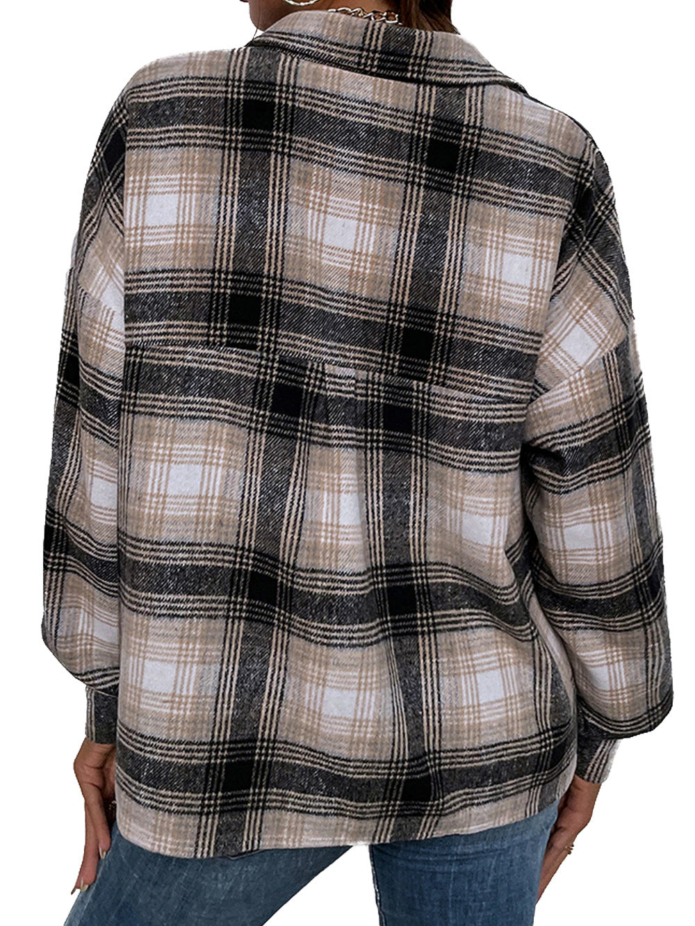 Classic Thick Colorblock Checked Button Down Shirt Jacket Woolen