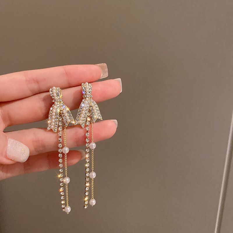 Gold and Rhinestone Stars Chandelier Tassel Pendant Earrings