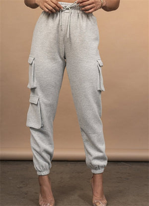 Sporty Crop Top and Pocket Detail Jogger Tracksuit Pant Set