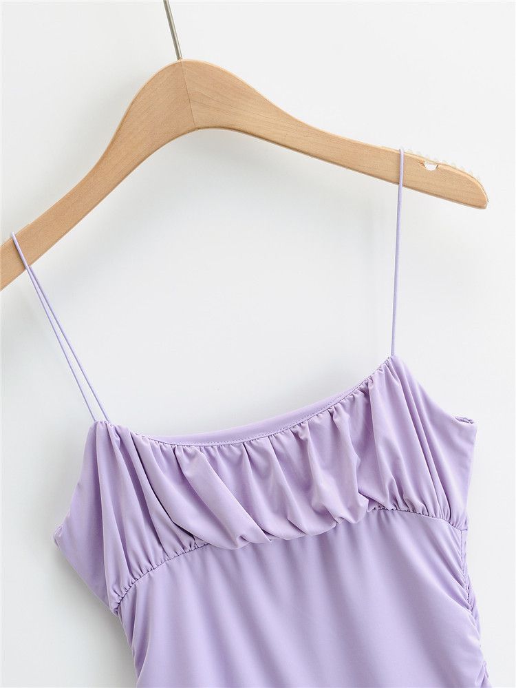 Petite Lavender Spaghetti Strap Ruched Bust Mini Dress