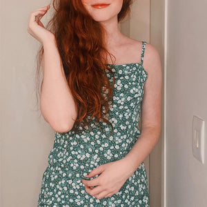 Hawaiian Ditsy Hibiscus Print Flowery Girl Midi Floral Garden Dress Side Slit
