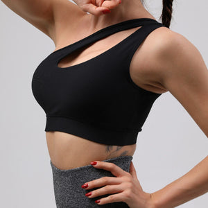 Athletic One Shoulder Yoga Bras Push Up Sports Shockproof Workout Gym Top