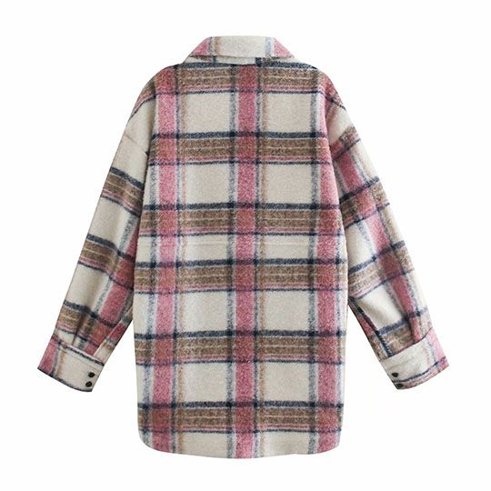 Checked Collared Overshirt Patch Pocket Wool Blend Tweed Jacket