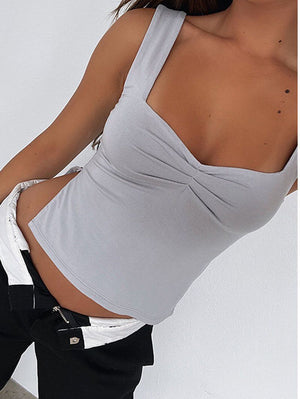 Women¡¯s Fitted Shirred Sweetheart Neck Sleeveless Basic Tank Top With Side Slits