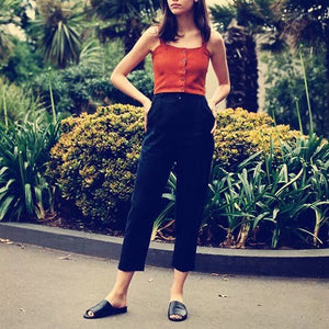 Wide Strap Adjustable Button Up Crop Top Tank Vest