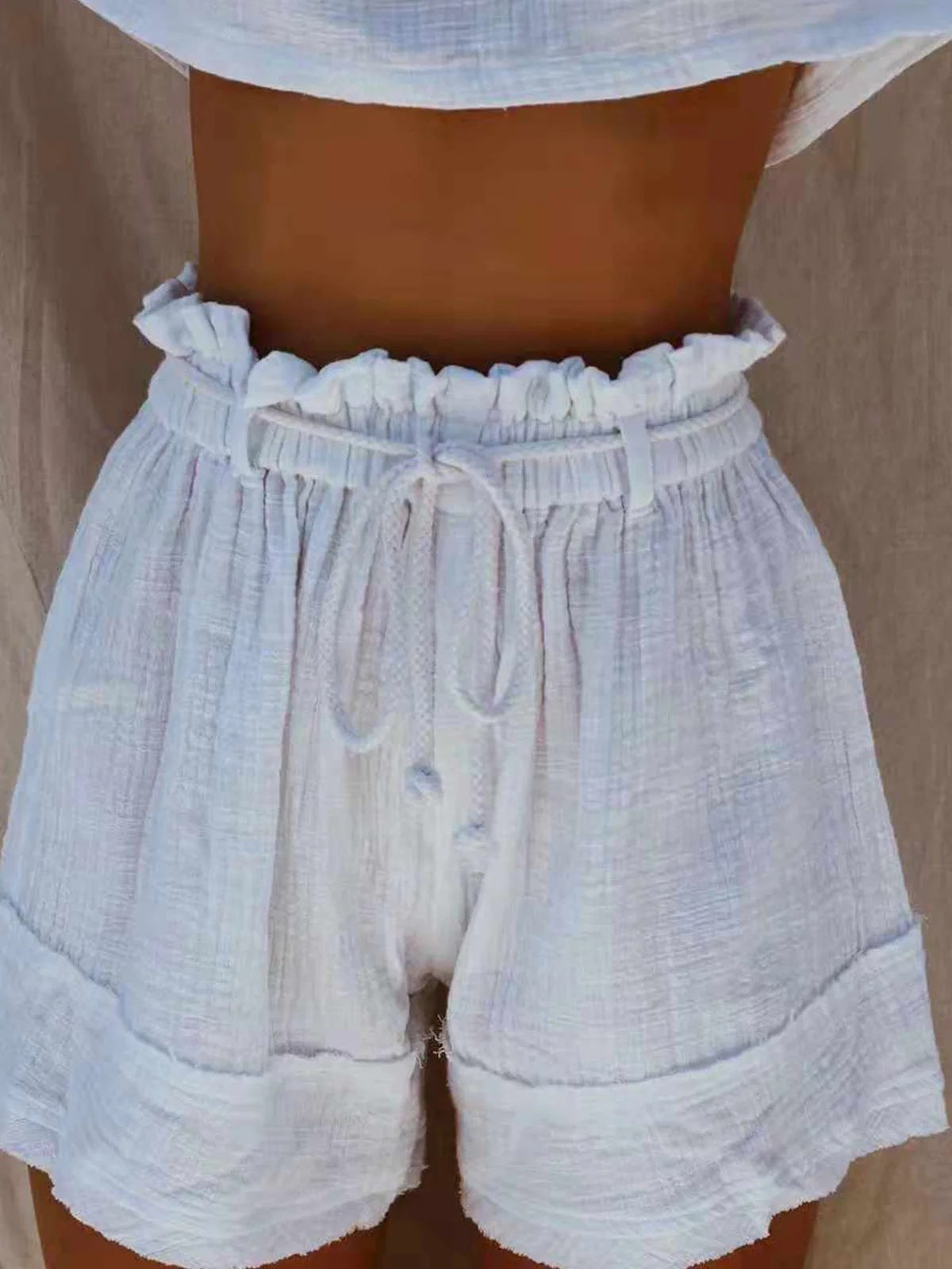 Super Comfy Boho Cotton Linen Ruched Waist Shorts