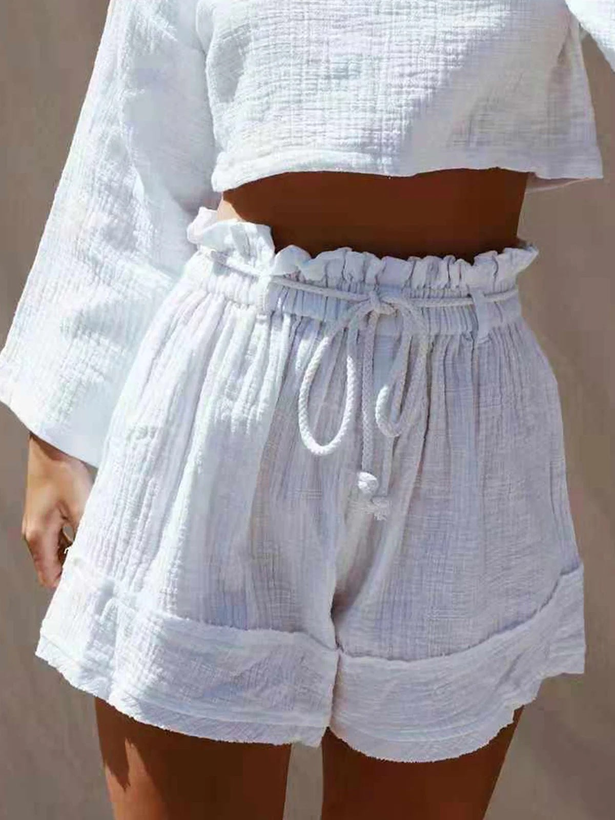 Super Comfy Boho Cotton Linen Ruched Waist Shorts