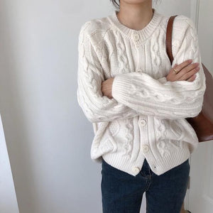 Tailored Fit Twist Braid Sweater Cable Knit Button Through Cardigan