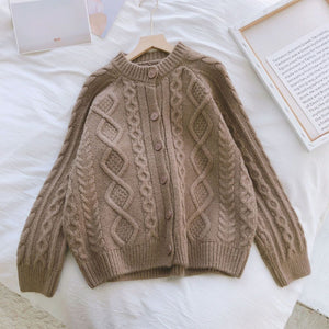 Tailored Fit Twist Braid Sweater Cable Knit Button Through Cardigan