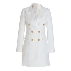 Tailored Satin Collar Blazer Dress Double Breasted Work Jacket Dress