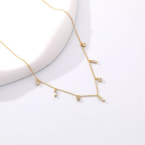 18k Gold Plated Shimmer Beaded Crystal Zirconia Diamond Pendant Necklace