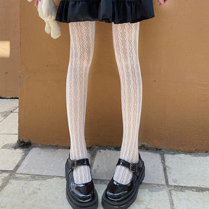 J Fashion Ribbed Embossed Hearts Sweet Lolita Tights Pantyhose