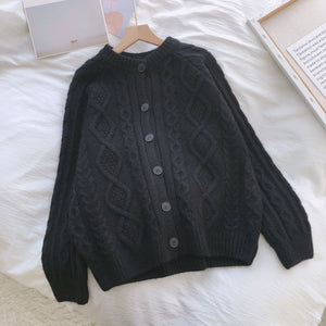 Tailored Fit Twist Braid Sweater Cable Knit Button Through Cardigan