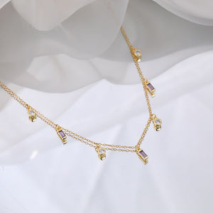 18k Gold Plated Shimmer Beaded Crystal Zirconia Diamond Pendant Necklace