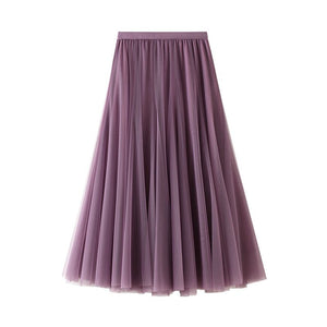 Slimming Flowy Pleated Tulle Midi Skirt For Big Thigh