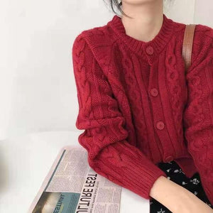 Tailored Fit Twist Braid Sweater Cable Knit Button Through Cardigan