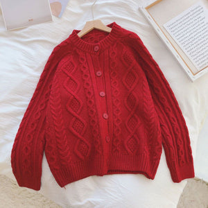 Tailored Fit Twist Braid Sweater Cable Knit Button Through Cardigan