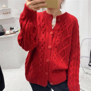Tailored Fit Twist Braid Sweater Cable Knit Button Through Cardigan