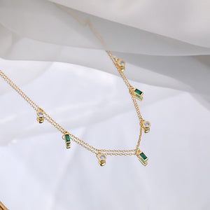 18k Gold Plated Shimmer Beaded Crystal Zirconia Diamond Pendant Necklace