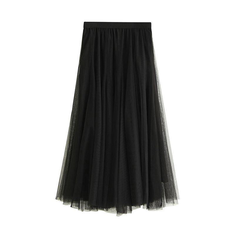 Slimming Flowy Pleated Tulle Midi Skirt For Big Thigh