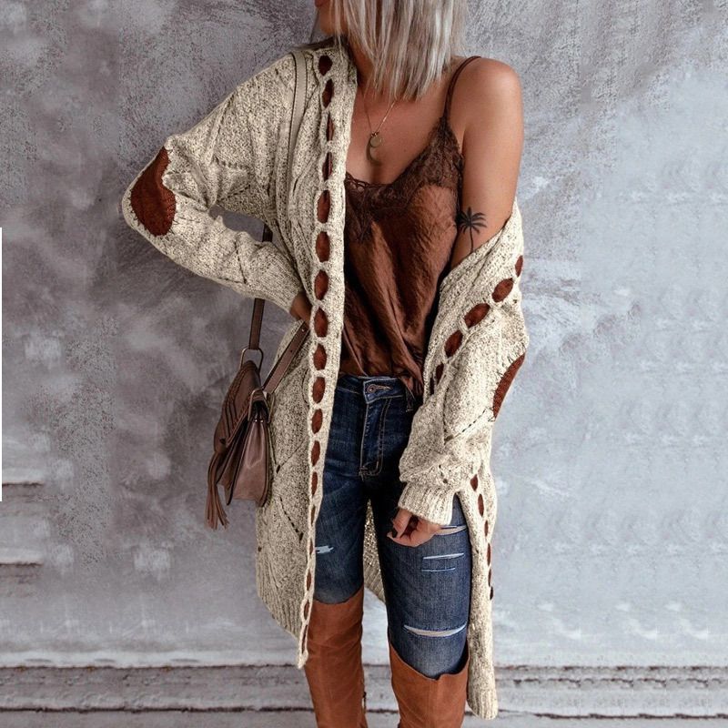 Elegant Hollow Out Braided Long Cardigan Sweater Coat With Hood