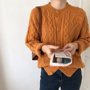 Tailored Fit Twist Braid Sweater Cable Knit Button Through Cardigan