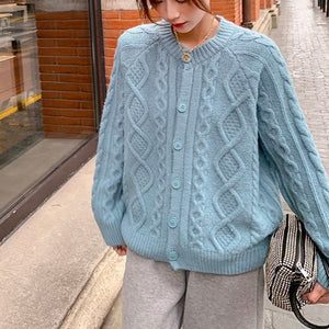 Tailored Fit Twist Braid Sweater Cable Knit Button Through Cardigan