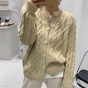 Tailored Fit Twist Braid Sweater Cable Knit Button Through Cardigan