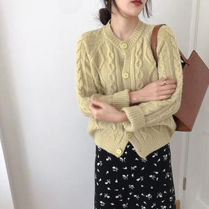 Tailored Fit Twist Braid Sweater Cable Knit Button Through Cardigan