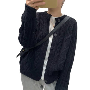 Tailored Fit Twist Braid Sweater Cable Knit Button Through Cardigan