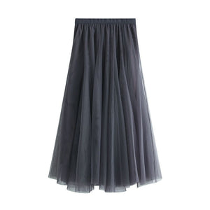 Slimming Flowy Pleated Tulle Midi Skirt For Big Thigh