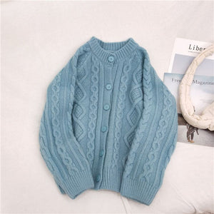 Tailored Fit Twist Braid Sweater Cable Knit Button Through Cardigan