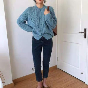 Tailored Fit Twist Braid Sweater Cable Knit Button Through Cardigan