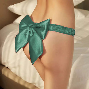 Sexy Naughty Cosplay Satin Pantie Bowknot G-String T Back Underwear Lingerie Thongs Tanga