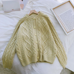 Tailored Fit Twist Braid Sweater Cable Knit Button Through Cardigan