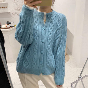 Tailored Fit Twist Braid Sweater Cable Knit Button Through Cardigan