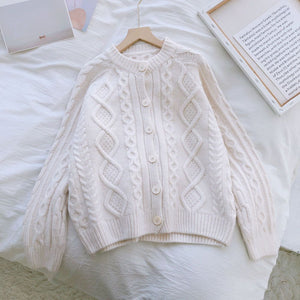 Tailored Fit Twist Braid Sweater Cable Knit Button Through Cardigan