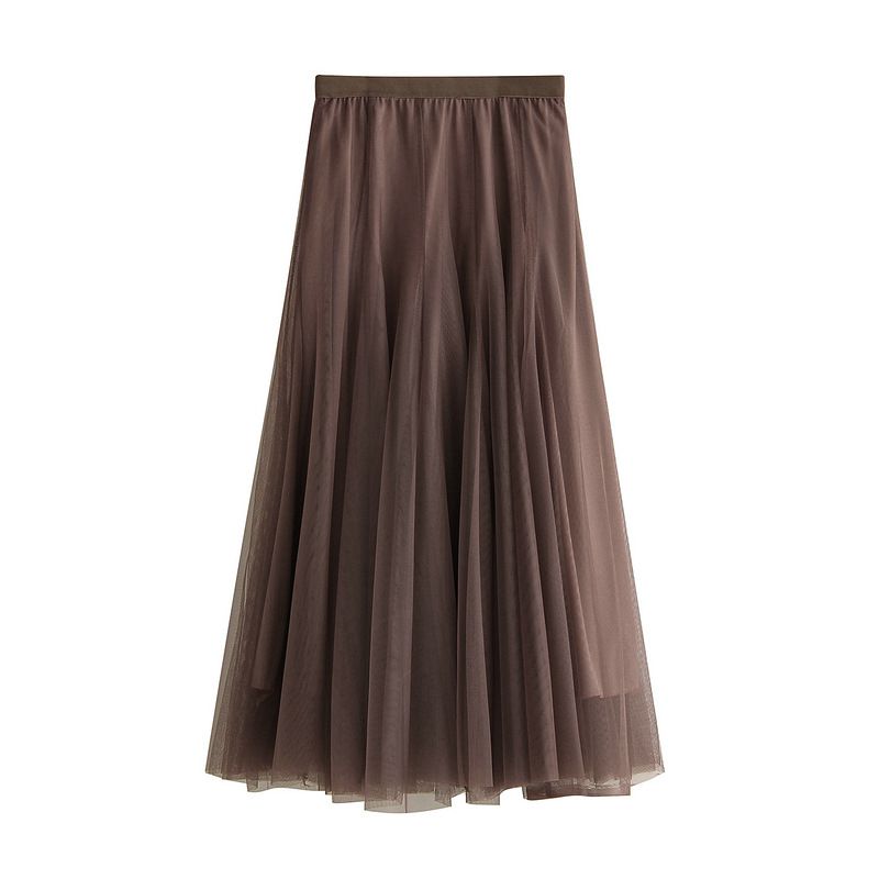 Slimming Flowy Pleated Tulle Midi Skirt For Big Thigh