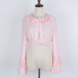 Classic Chiffon Mesh Ruffle Puff Sleeve Lolita Blouse Shirt