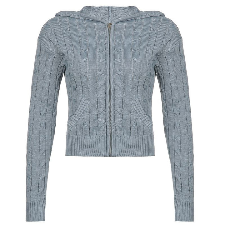 Oversized Fit Ribbed Braids Cable Knit Zip Up Hoodie Sweater Cardigans