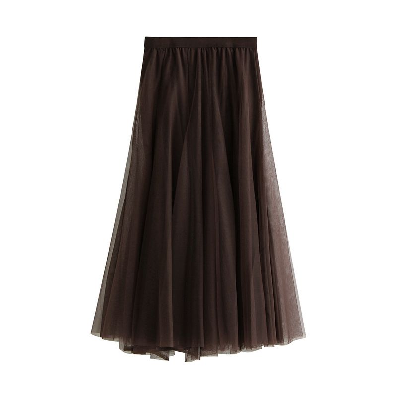 Slimming Flowy Pleated Tulle Midi Skirt For Big Thigh