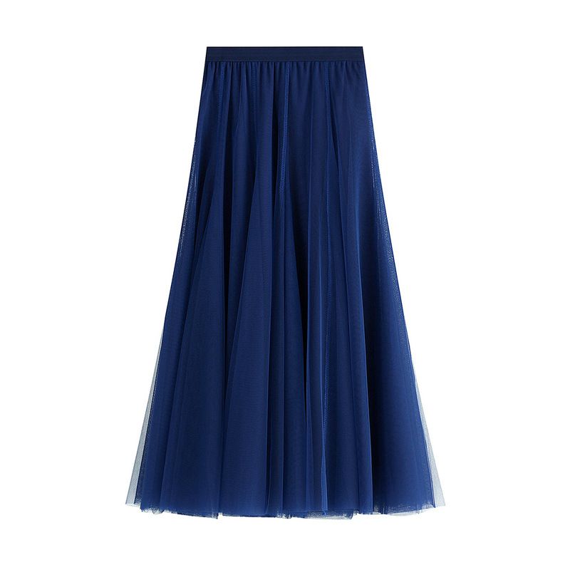 Slimming Flowy Pleated Tulle Midi Skirt For Big Thigh