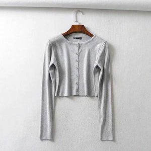 Long Sleeve Button Up Crop Top Tee Shirt For Young