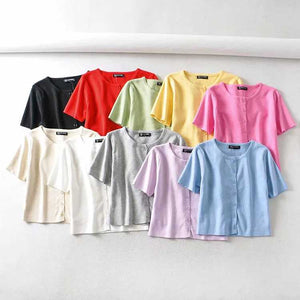 Long Sleeve Button Up Crop Top Tee Shirt For Young