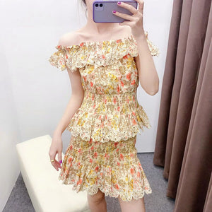 Retro Paisley Mixed Floral Smocked Ruffle Hem Mini Skirt In Multi Floral
