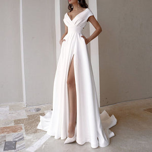 Scallop Hem White Floor Length Formal Ball Gown Dress