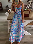 Sun Tie Dye Painted Hawaiian Floral Spaghetti Long Sun Dresses