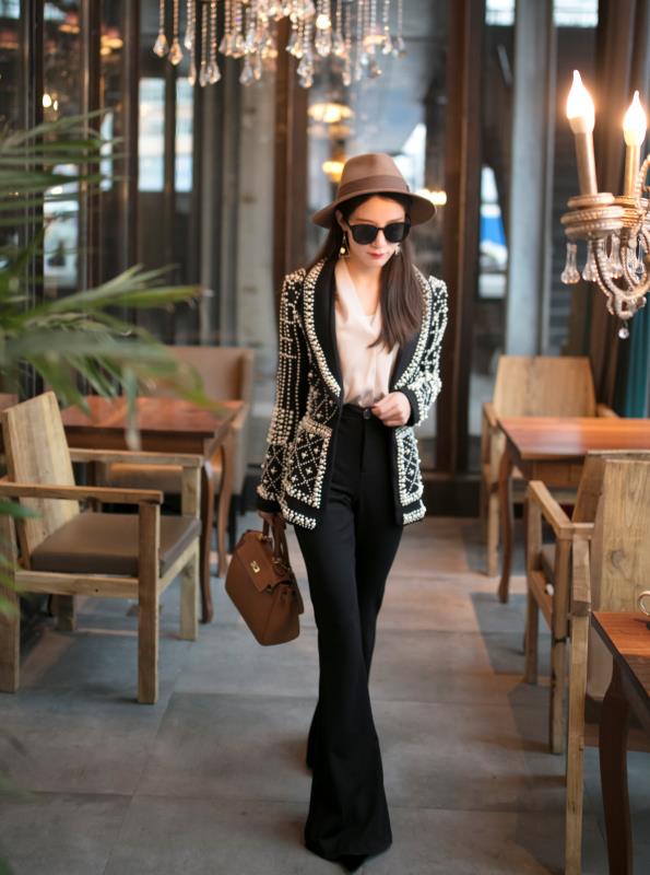 Classy Brand Full Embellishments Beaded One Button Black Blazer