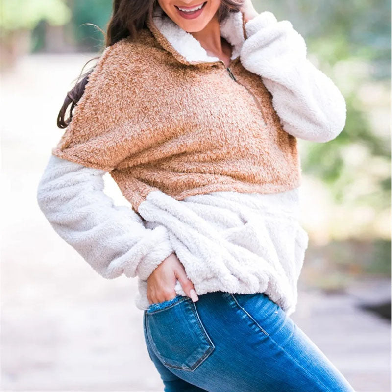 Two Toned Fuzzy Sherpa Fleece Pullover