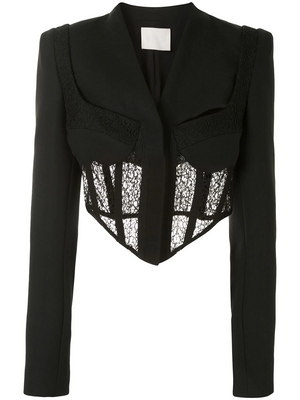 Slim Fit Tailored Blocked Mesh Lace Cropped Corset jacket